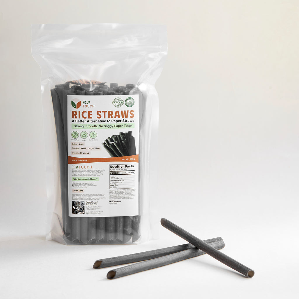 EcoTouch Black Rice Straws — 10mm × 22cm (50 Pack)