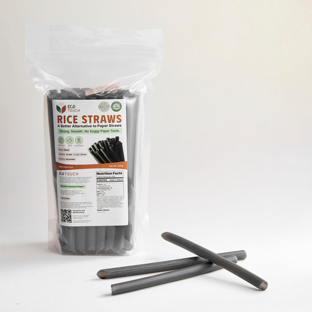 EcoTouch Black Rice Straws — 12mm × 22cm (45 Pack)