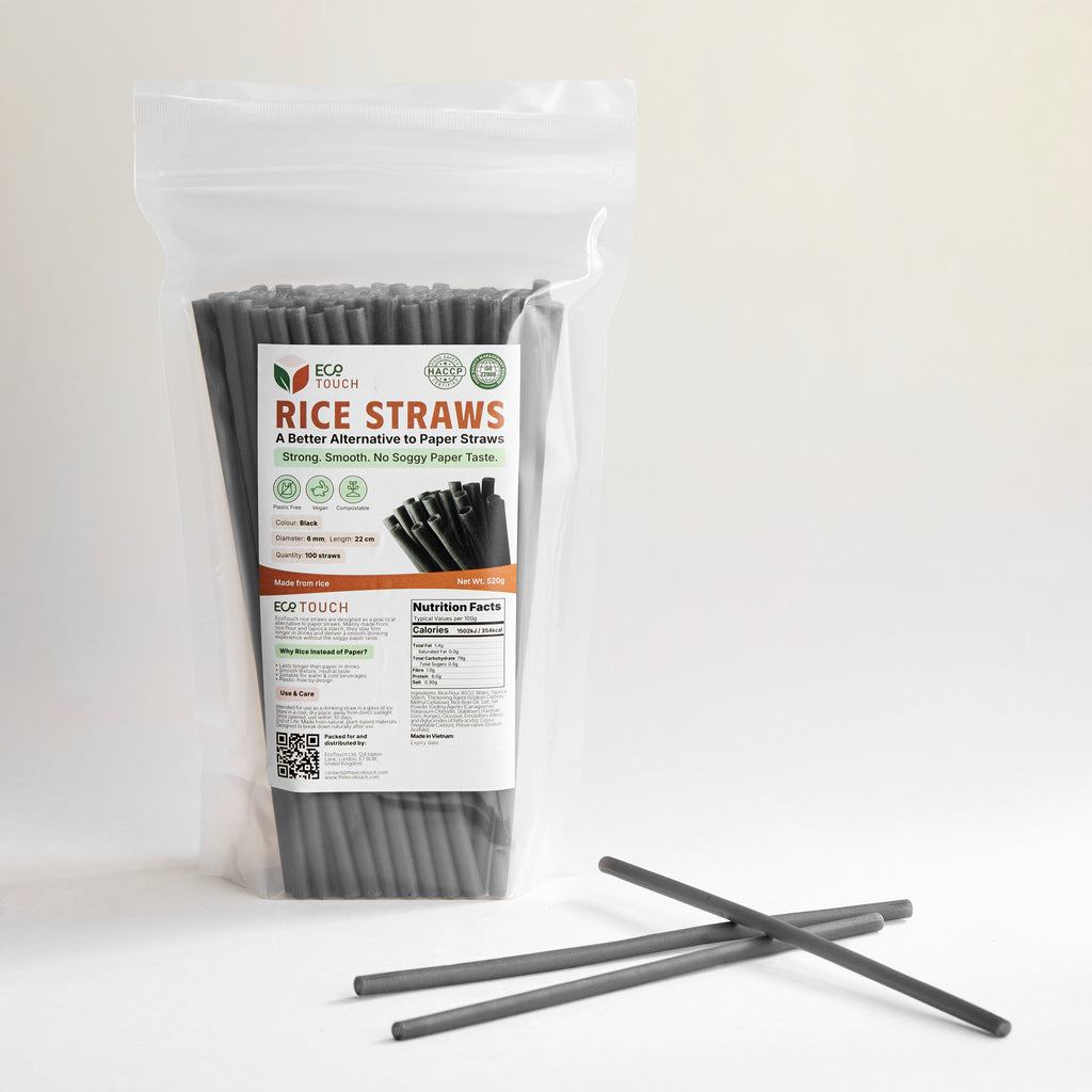 EcoTouch Black Rice Straws — 6mm × 22cm (100 Pack)