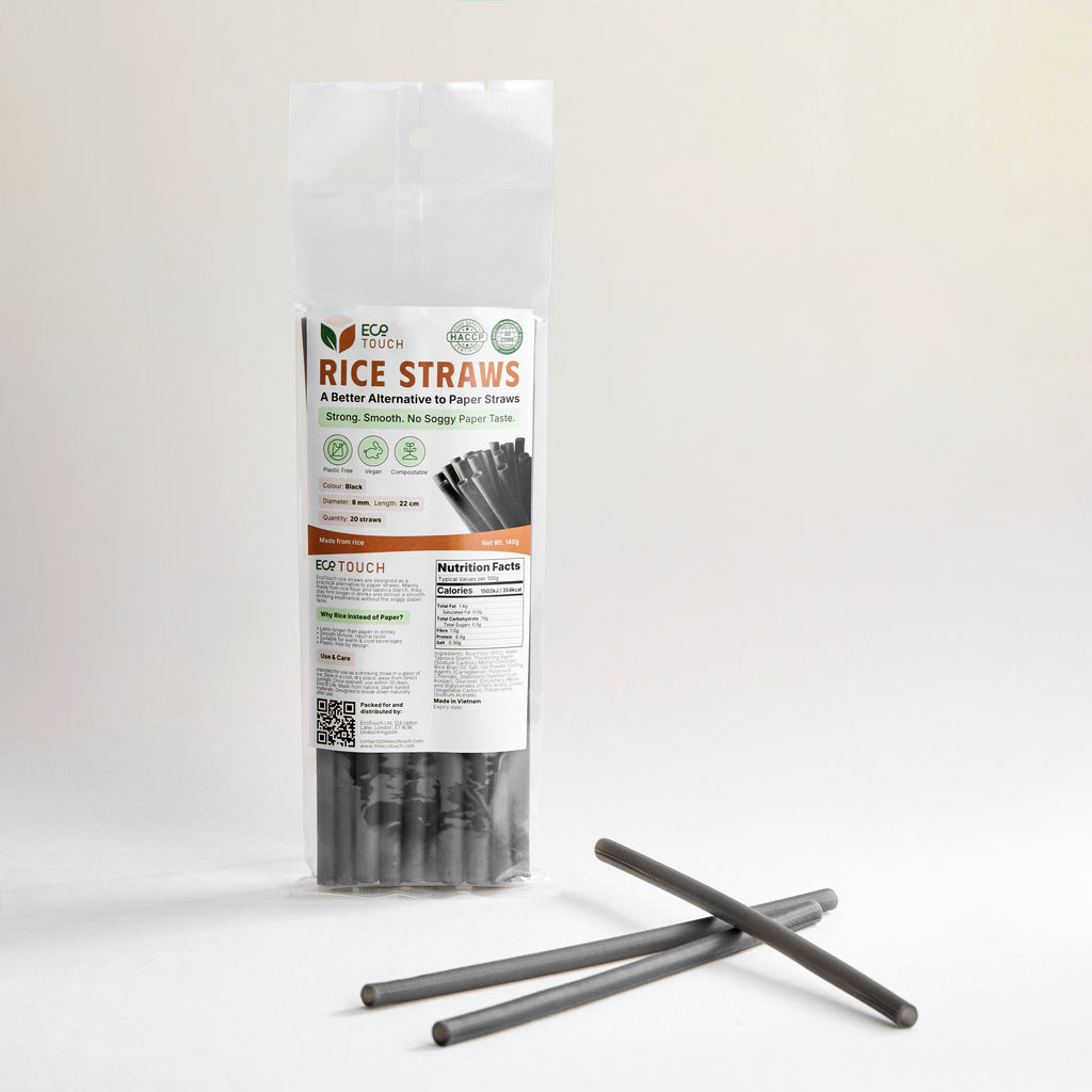 EcoTouch Black Rice Straws — 8mm × 22cm (20 Pack)