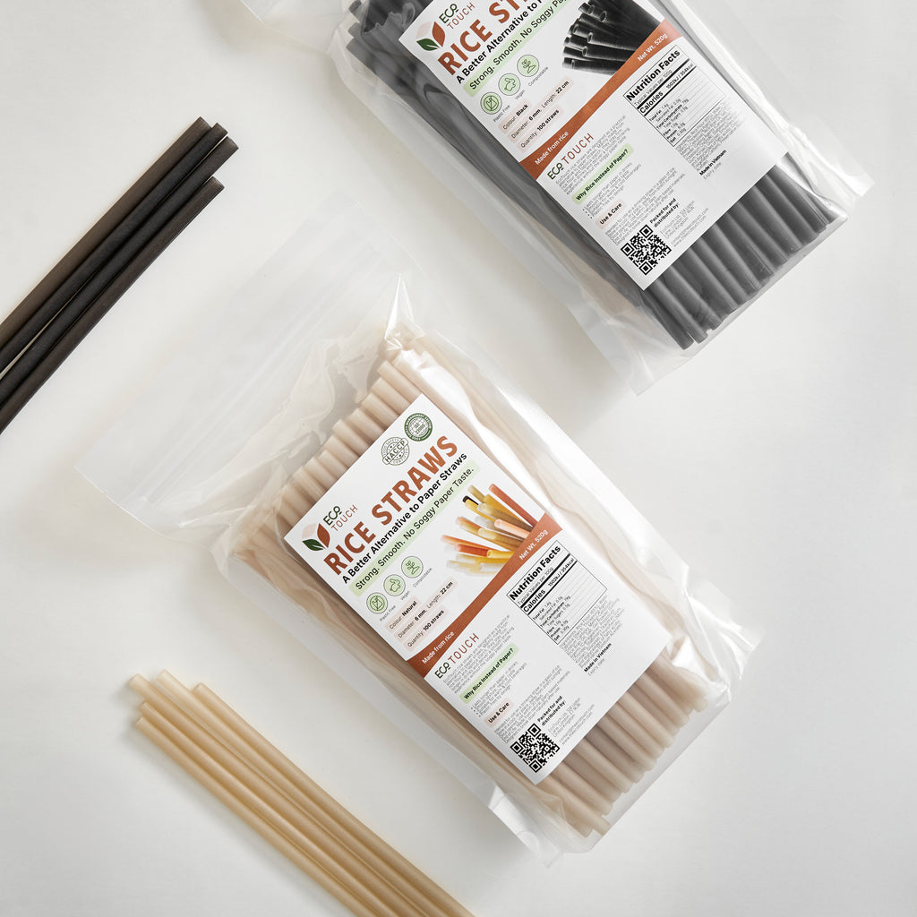 EcoTouch Black Rice Straws — 8mm × 22cm (80 Pack)