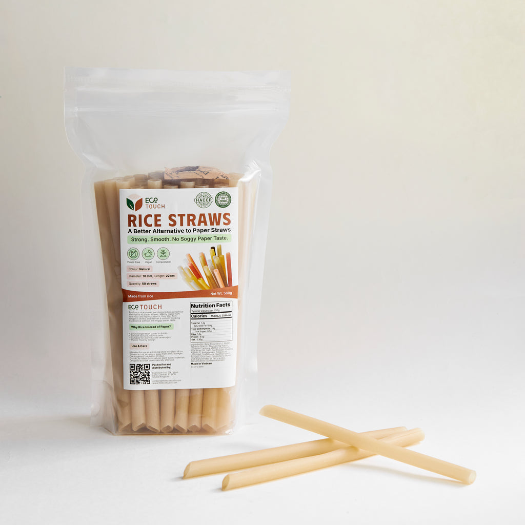 EcoTouch Natural Rice Straws — 10mm × 22cm (50 Pack)